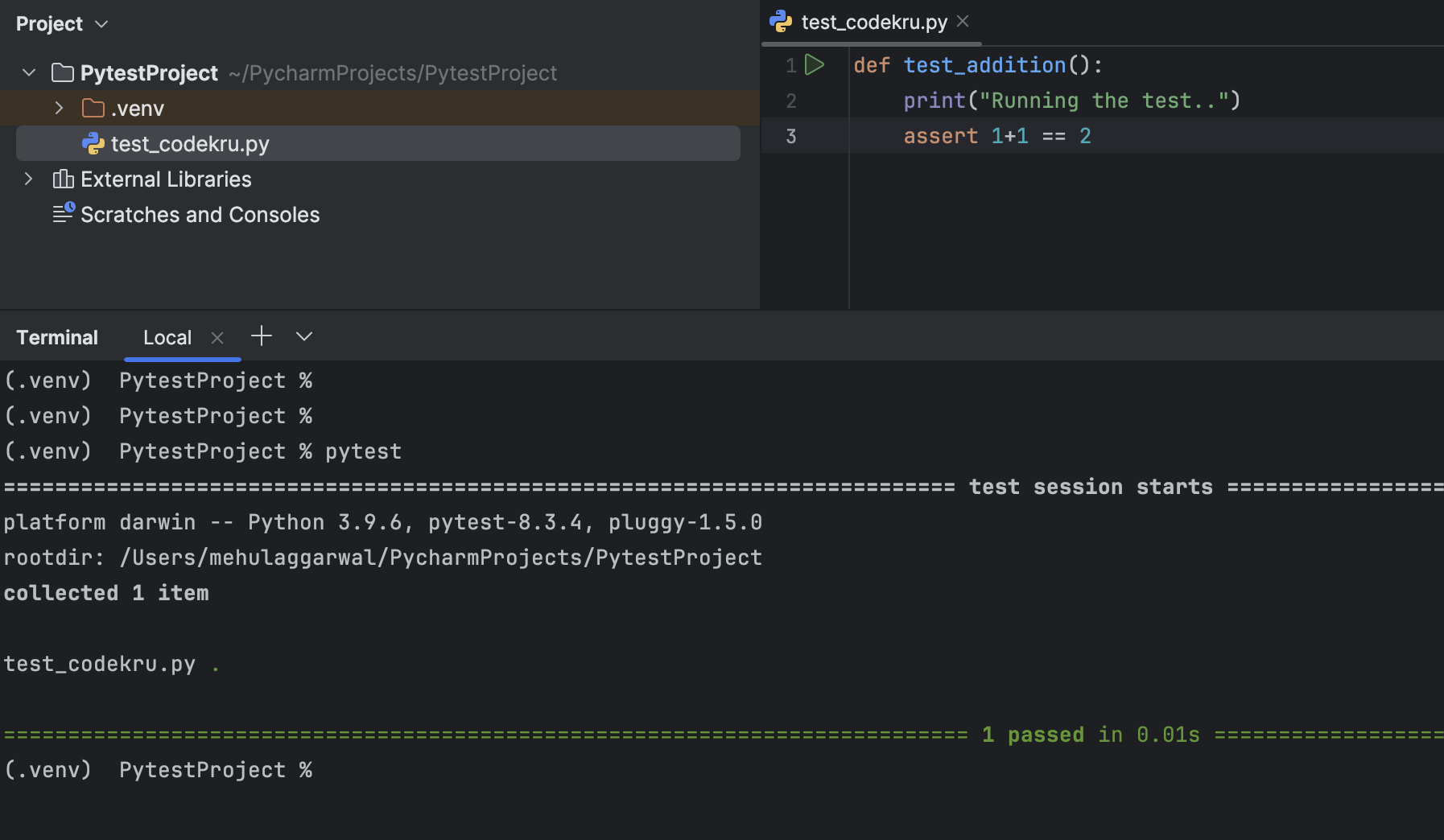 running test with console statement